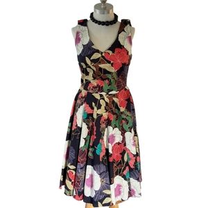 50s inspired Retro Pinup Peony Dress! A line, circle skirt. POCKETS!!!!